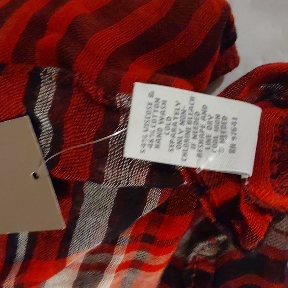 J Jill Womens Red Black Plaid Infinity Scarf Reverseable Stripes New! - Picture 3 of 3